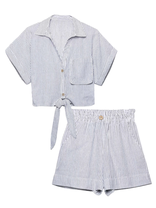 Danny  Tie Stripe Shirt & Shorts Set Online now