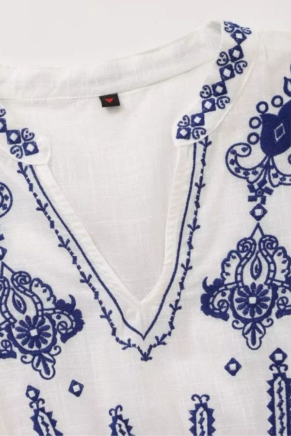 Emily  V-neck Embroidered Casual Shirt Top Fashion - Image 3