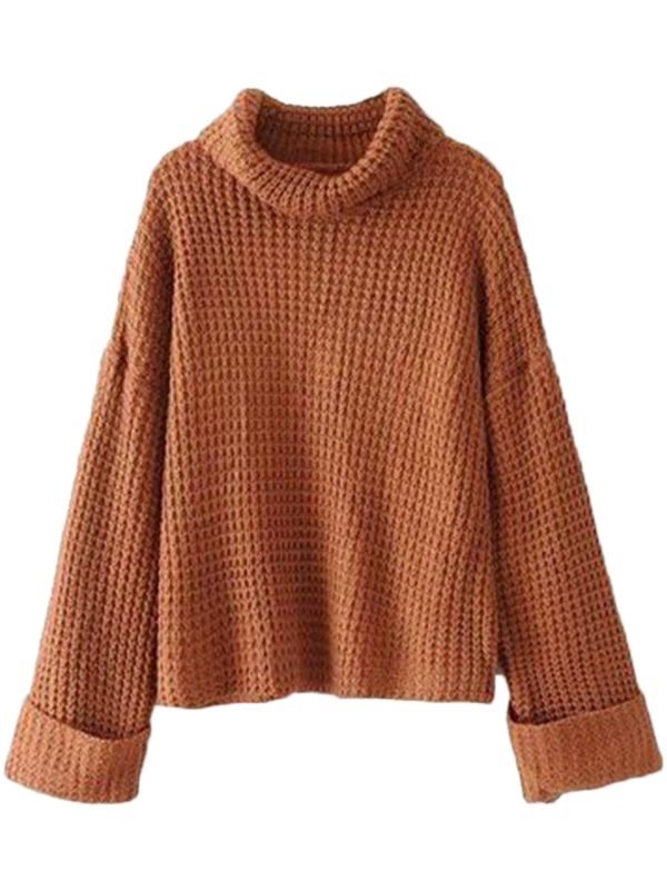 Retta  Cognac Ribbed Cropped Turtleneck Sweater Online Sale