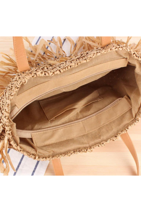 Caitlin  Semicircle Rattan Tote Bag with Straw (2 Colors) For Sale - Image 3