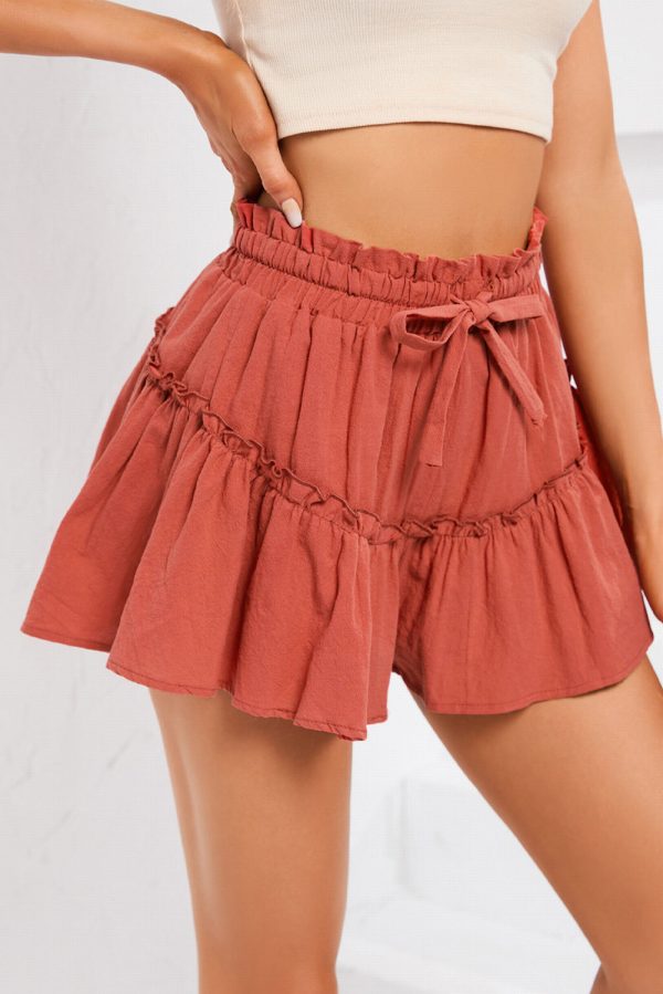 Frill Trim Tie Waist Shorts Fashion