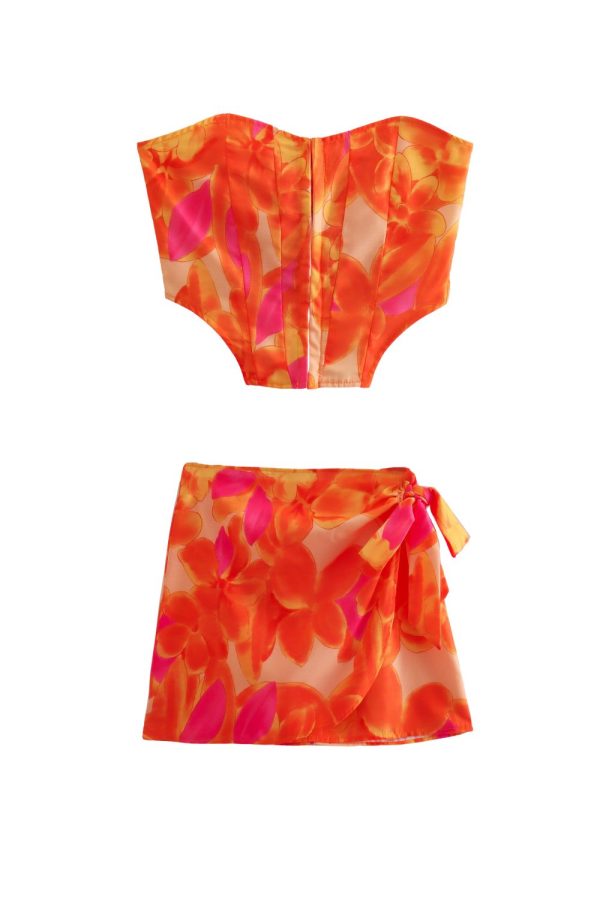 Darya  Printed Crop Top & Tie-waist Midi Skirt Set (5 Colors) Supply
