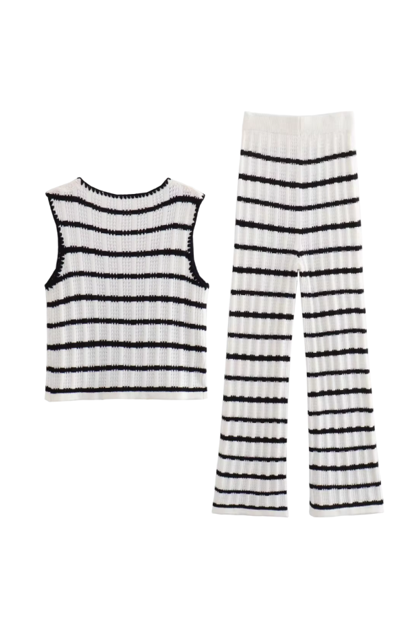Barbara  Striped Crochet Sleeveless Top & Straight Trouser For Discount - Image 2