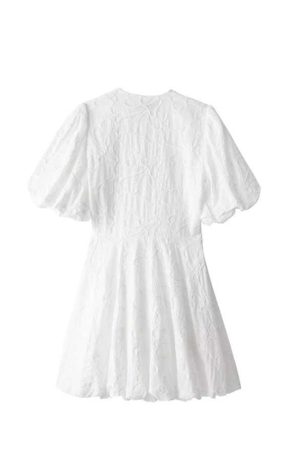 ‘Lily’  V-neck Simple Embroidered Flared Dress For Cheap - Image 2