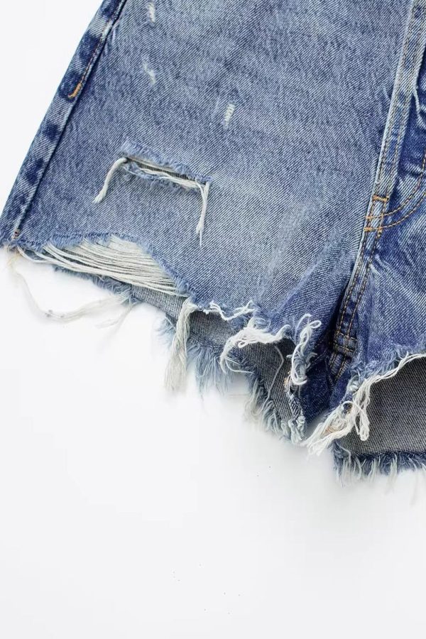 Isabelle retro washed hole high waist denim shorts For Cheap - Image 5