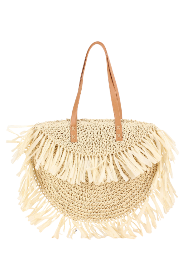 Caitlin  Semicircle Rattan Tote Bag with Straw (2 Colors) For Sale - Image 5