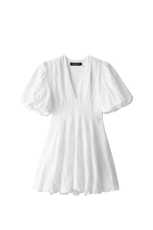 ‘Lily’  V-neck Simple Embroidered Flared Dress For Cheap