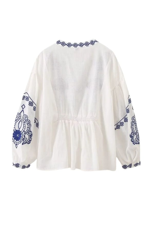 Emily  V-neck Embroidered Casual Shirt Top Fashion - Image 2