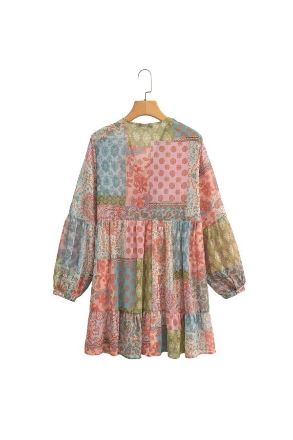 Aria  V-Neck Long-Sleeve  Patchworked Dress Online Sale - Image 2