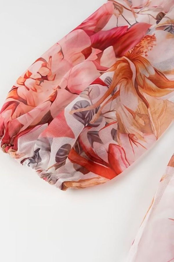 ‘Maisie’ V-neck Chiffon Printed Low Waist Dress Discount - Image 4