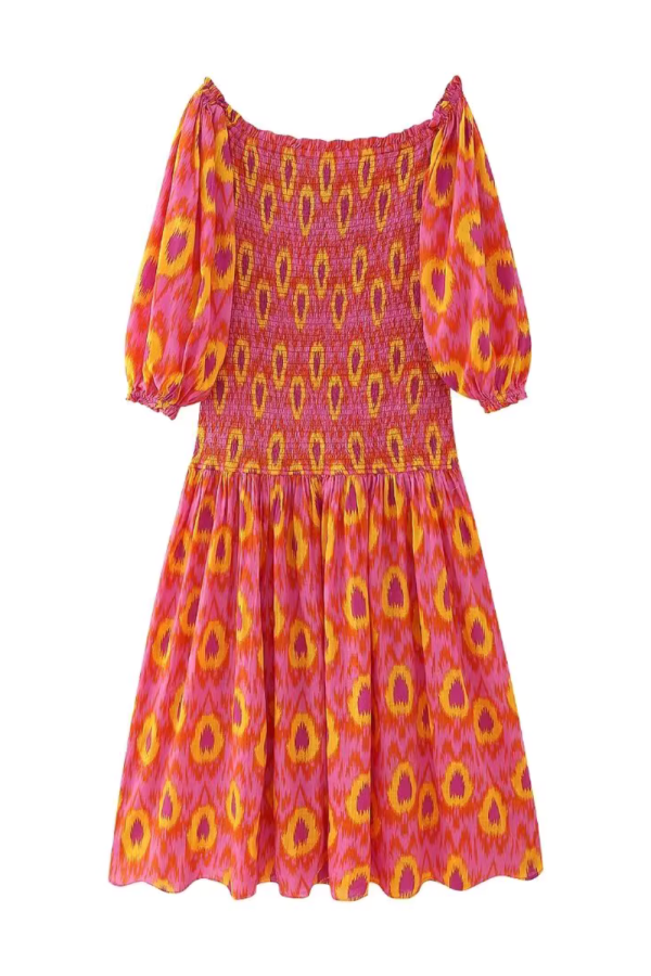 Daisy  Smocked Printed Midi Dress For Cheap