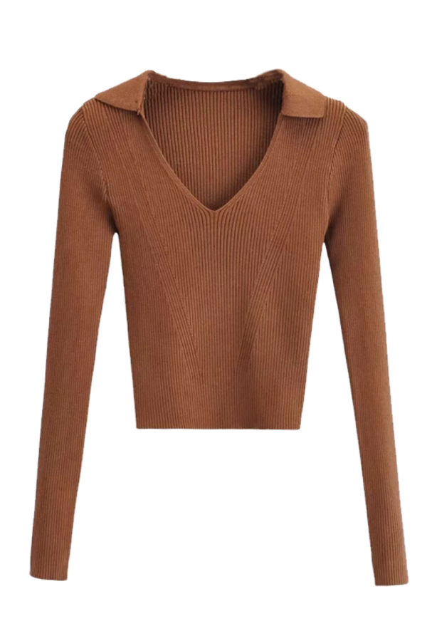 Aria  V-Neck Long Sleeves Knitted T-Shirt (6 Colors) Sale