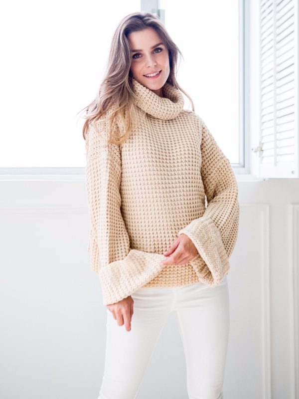 Retta  Cream White Ribbed Cropped Turtleneck Sweater on Sale - Image 3