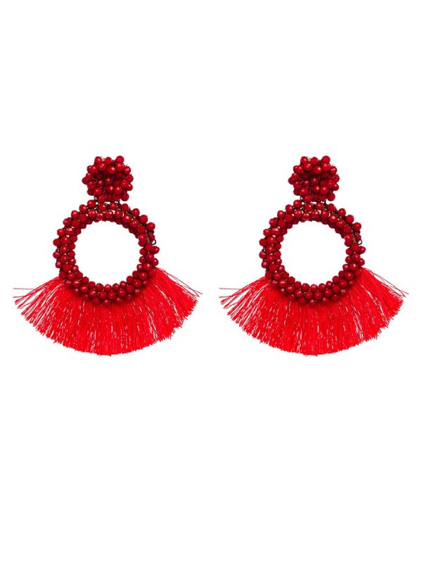 Carras  Beaded Tassels Drop Earrings (5 Colors) Supply - Image 3