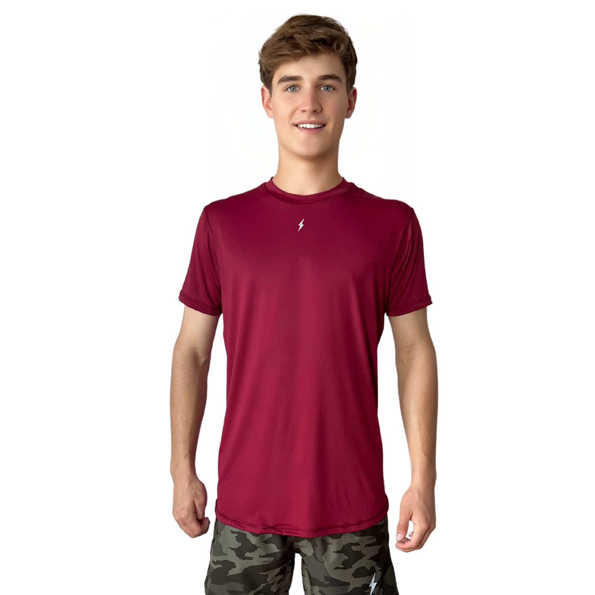 BRUCE BOLT Short Sleeve Performance T-Shirt with Reflective Bolt – MAROON on Sale