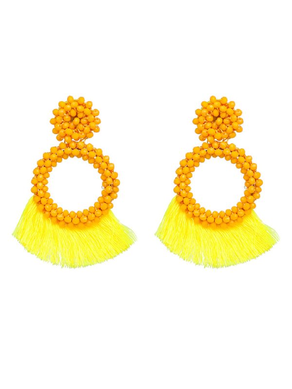 Carras  Beaded Tassels Drop Earrings (5 Colors) Supply - Image 2