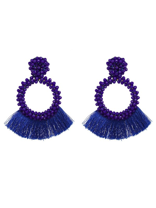 Carras  Beaded Tassels Drop Earrings (5 Colors) Supply - Image 5