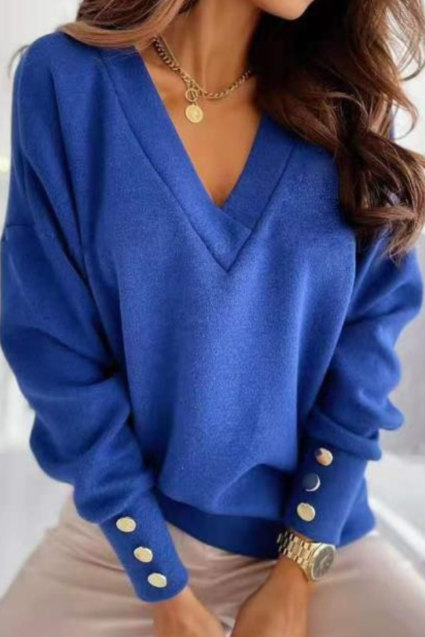 Abbey  V-neck Buttoned Batwing Sleeve Top (4 Colors) Online Hot Sale