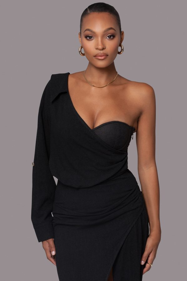 Black Evita Linen Draped Dress Supply - Image 4