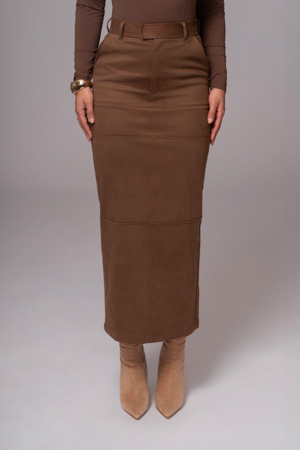 Chocolate Joy Suede Maxi Skirt Hot on Sale