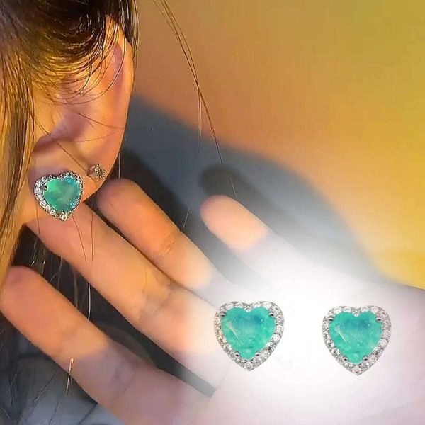 Silver Heart Shape Paraiba Tourmaline Gemstone Stud Earrings For Women Fashion Wedding Statement Jewelry Anniversary Gift For Cheap