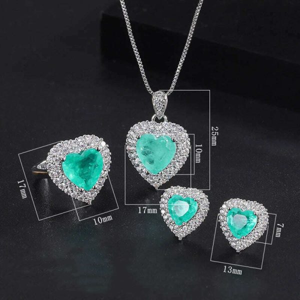 Luxury 925 Sterling Silver Paraiba Heart Necklace Earrings Ring for Women Girl Wedding Dinner Party Jewelry Set Anniversary Gift Sale - Image 2