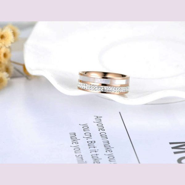 Lokaer Rose Gold Color White Rhinestone Shell Wedding Rings Jewelry 316L Stainless Steel Engagement Ring For Women Кольцо R18050 Discount - Image 4